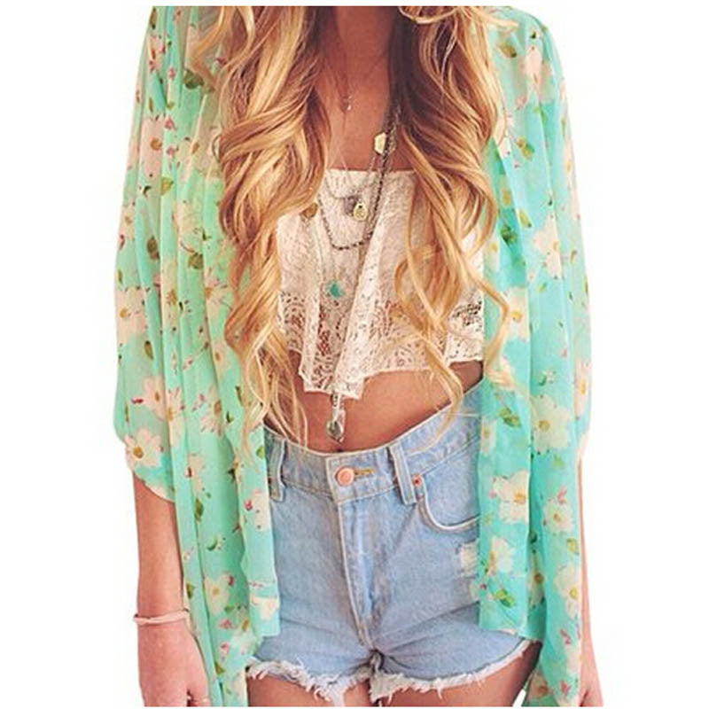 Women Blouses Plus Sizes Floral Cardigan Women Tops Chiffon Batwing Blouse Kimono Cardigan-Dollar Bargains Online Shopping Australia