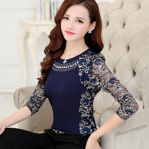 Slim Patchwork ladies Plus size lace blouse shirt Women long sleeve Lace Tops Women clothing