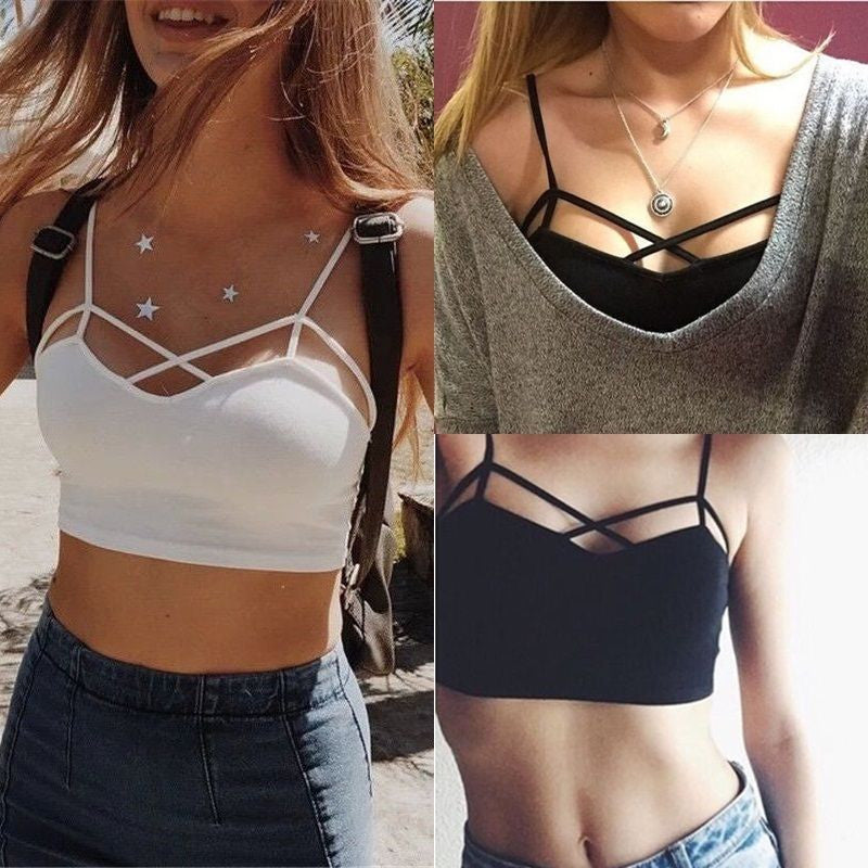 Online discount shop Australia - female strappy bra bralette sexy bustier crop top Stripe Grey cropped tops women Bandage Halter Tank Tops Camisole K