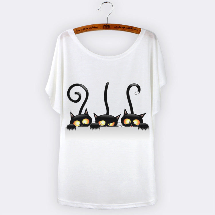 Harajuku Cat t-shirt Women Tee Shirt Femme Summer Casual Animal Cartoon print short sleeve Loose Ladies tops t shirt White-Dollar Bargains Online Shopping Australia