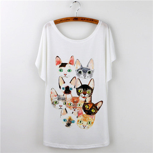 Harajuku Cat t-shirt Women Tee Shirt Femme Summer Casual Animal Cartoon print short sleeve Loose Ladies tops t shirt White-Dollar Bargains Online Shopping Australia