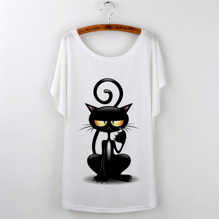 Harajuku Cat t-shirt Women Tee Shirt Femme Summer Casual Animal Cartoon print short sleeve Loose Ladies tops t shirt White-Dollar Bargains Online Shopping Australia