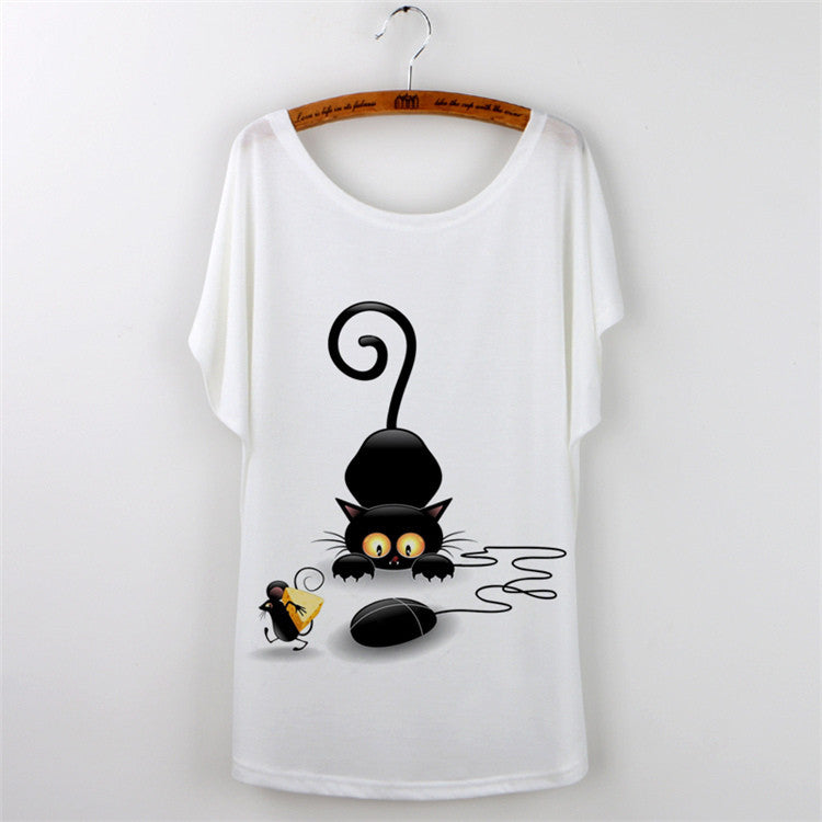 Harajuku Cat t-shirt Women Tee Shirt Femme Summer Casual Animal Cartoon print short sleeve Loose Ladies tops t shirt White-Dollar Bargains Online Shopping Australia