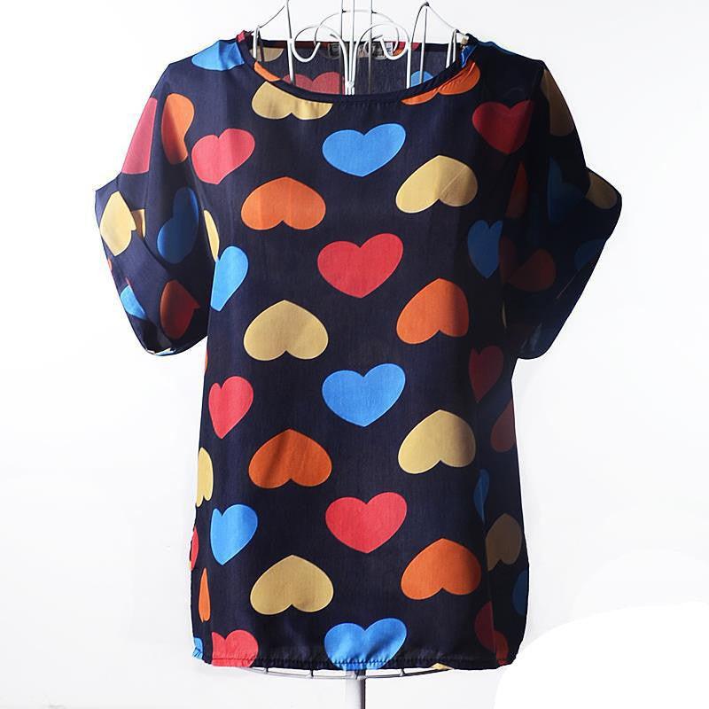 European and American plus size women clothing heart printing t shirt women short-sleeved women tops summer roupas femininas-Dollar Bargains Online Shopping Australia