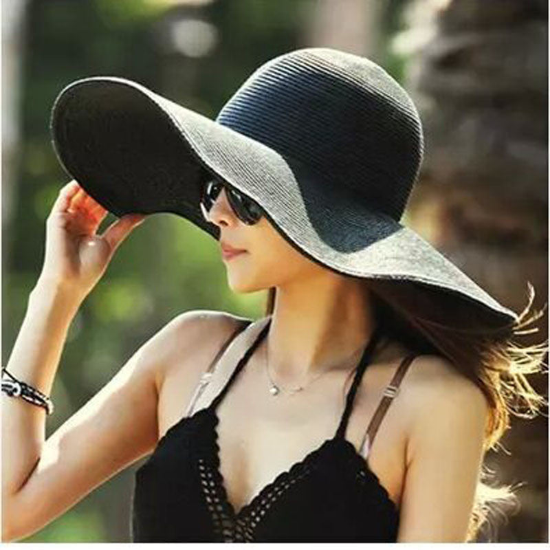 Summer Women's Foldable Wide Large Brim Beach Sun Hat Straw Beach Cap For Ladies Elegant Hats Girls Vacation Tour Hat-Dollar Bargains Online Shopping Australia