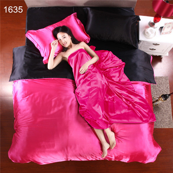 Silk Quilt Black Satin Sheets Bed Linen Cotton Solid Satin Duvet Cover Set King Size Bedsheet 4pcs of Bedding Sets-Dollar Bargains Online Shopping Australia