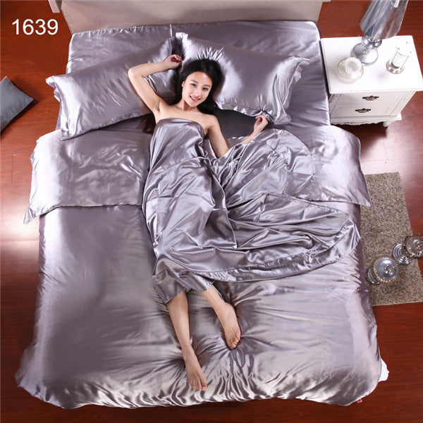 Silk Quilt Black Satin Sheets Bed Linen Cotton Solid Satin Duvet Cover Set King Size Bedsheet 4pcs of Bedding Sets-Dollar Bargains Online Shopping Australia