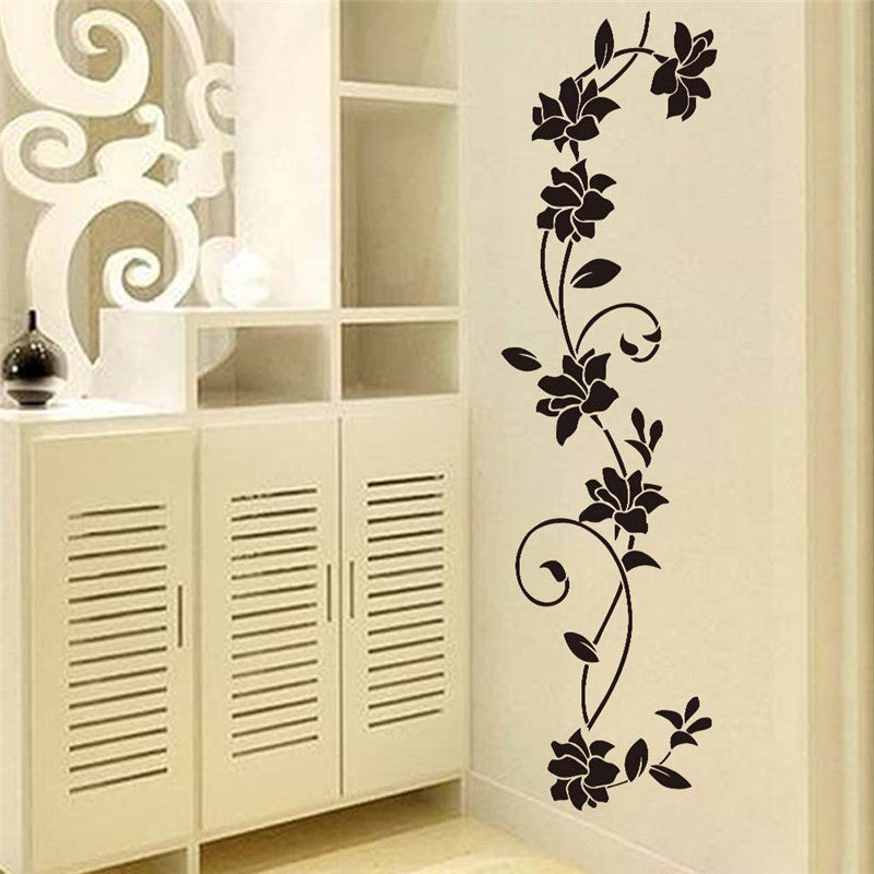 Online discount shop Australia - Black flower Vine Wall Stickers Refrigerator Window cupboard Home Decorations Diy Home Decals Art Mural Posters Home Decor