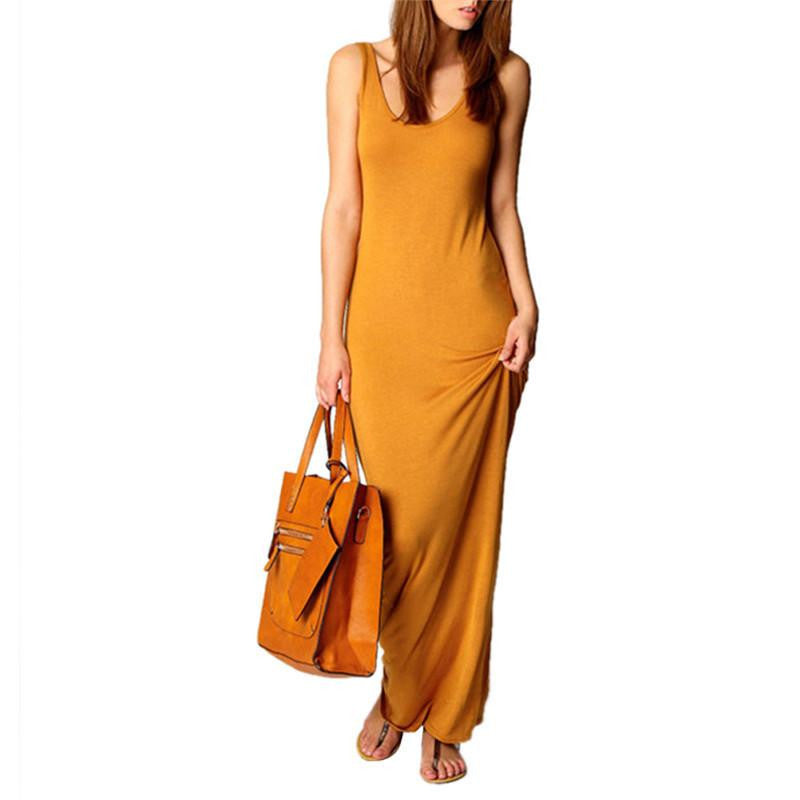 Women Sleeveless Summer Scoop Neck Bodycon Party Long Maxi Dress