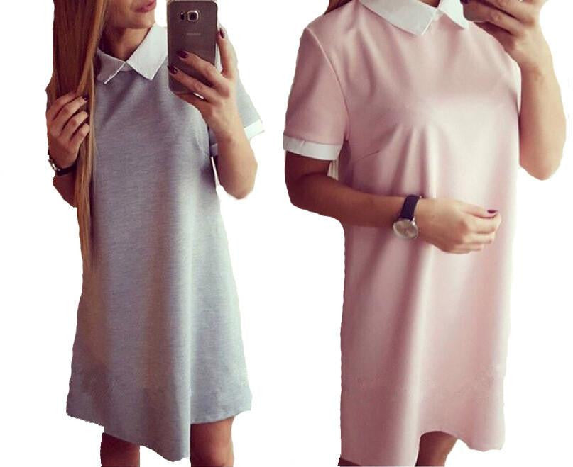 Women Mini Dresss Short Sleeve Vestido Turn-down Collar Casual Dress