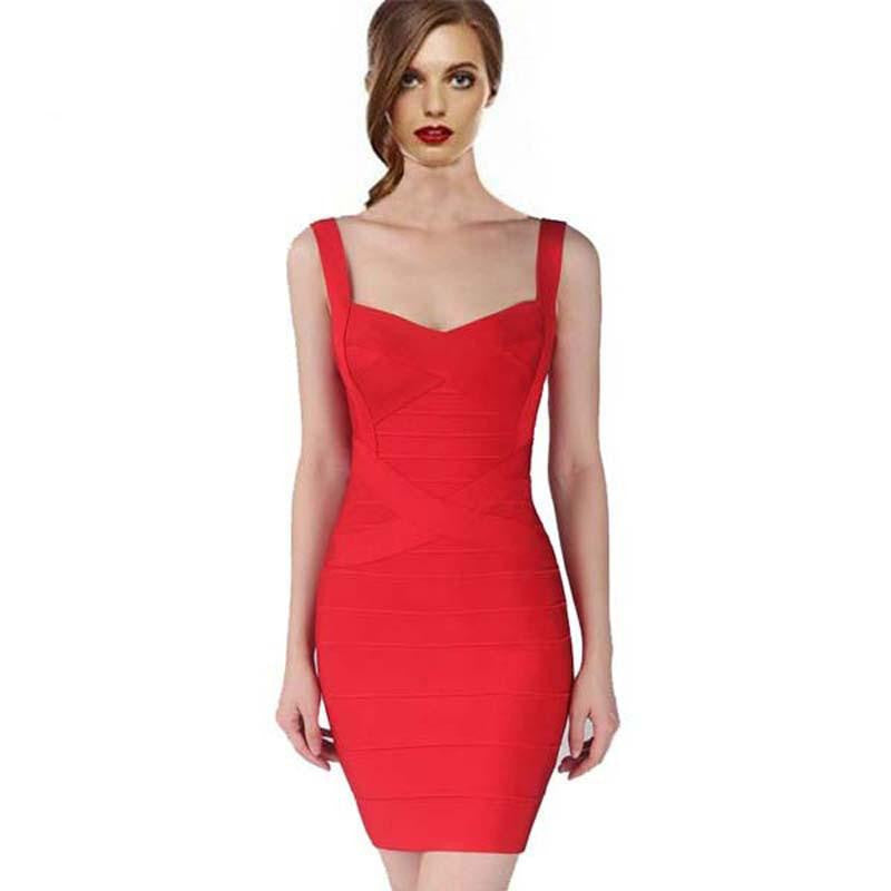 Women Spaghetti Strap Rayon HL Elastic Celebrity Bandage Dress Bodycon Mini Club Party Dresses