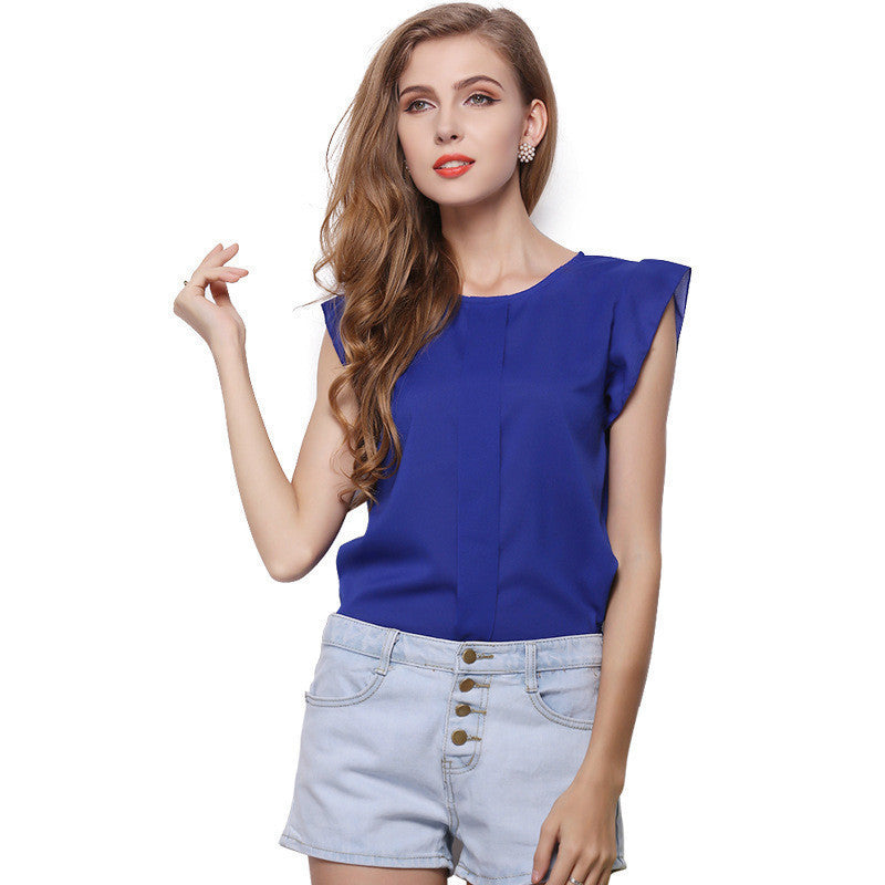 Online discount shop Australia - Fashion Women Clothing Candy Color Office Lady Style Women Blouses Shirt Tops Butterfly Sleeve Chiffon