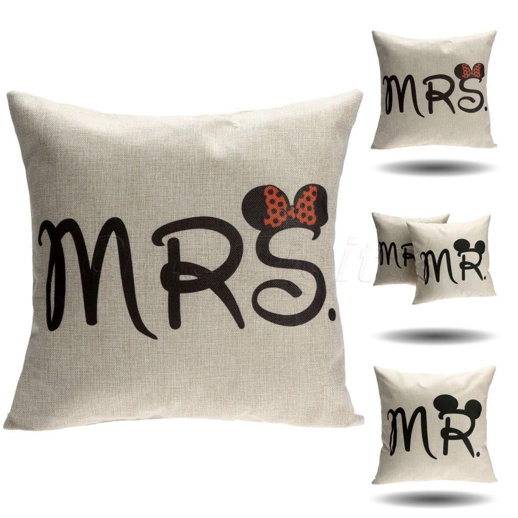 Cushion Cover Cotton Linen Pillow Case Sofa Waist Throw Couch Car Ded Home Decor Mr & Mrs Mickey Mouse Pillowcase Chair Covers-Dollar Bargains Online Shopping Australia