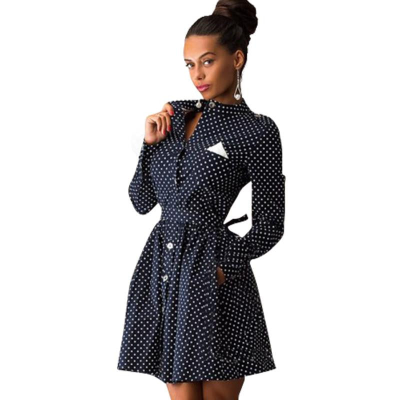 Women Female Dot Decoration Long Sleeve Thin Models Slim Mini Dress casual style Three colors tshirt dress 1203A