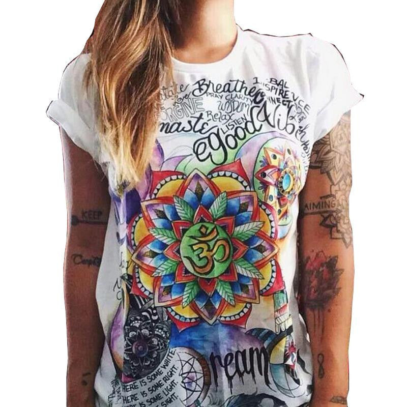 Fashion Women T Shirts Short Sleeve women Printed Letters T-Shirts Female Retro Graffiti Flower Tops Tee Lady T Shirts QA876-Dollar Bargains Online Shopping Australia