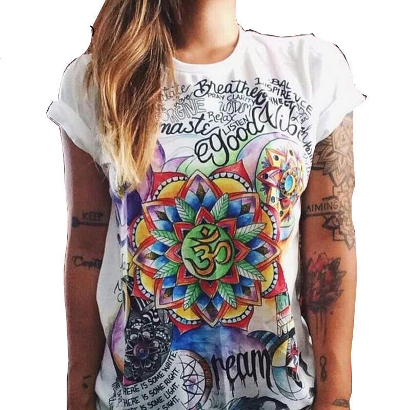 Fashion Women T Shirts Short Sleeve women Printed Letters T-Shirts Female Retro Graffiti Flower Tops Tee Lady T Shirts QA876-Dollar Bargains Online Shopping Australia