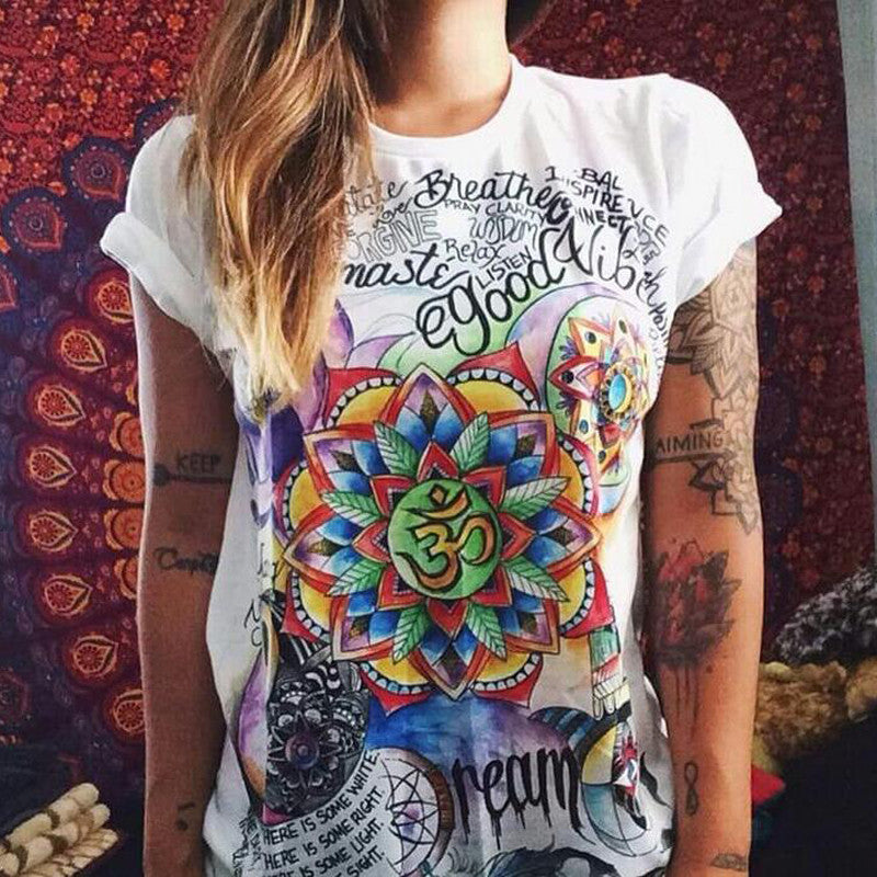 Fashion Women T Shirts Short Sleeve women Printed Letters T-Shirts Female Retro Graffiti Flower Tops Tee Lady T Shirts QA876-Dollar Bargains Online Shopping Australia