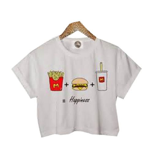 Nutella Print White Crop Tops Summer Short Sleeve T shirts Harajuku Fitness Women Fashion Kawaii T-shirt F1003-Dollar Bargains Online Shopping Australia