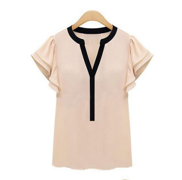 hot Plus Size Female Tops Women Blouses Ruffle Short Sleeve Chiffon Shirts Womens Clothing Ladies Clothes For Vintage Body-Dollar Bargains Online Shopping Australia