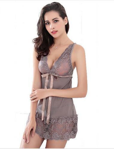 Women Nightwear Lace Nightgown Sleepwear Dress G-String