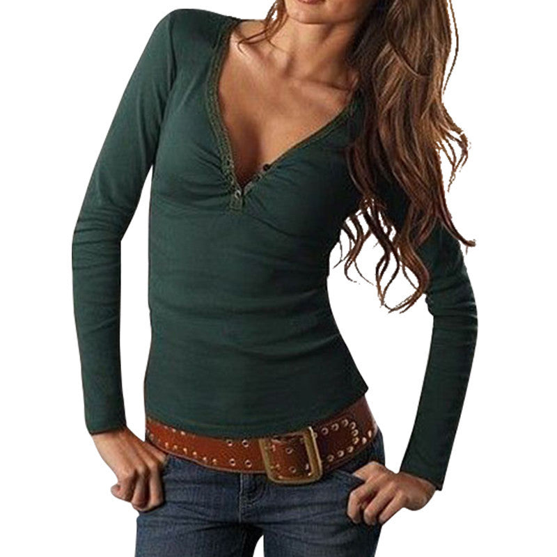 Online discount shop Australia - Fashion Women V Neck T Shirt Solid Slim Casual Long Sleeve Ladies Tee Top Womens Clothing LJ4944M