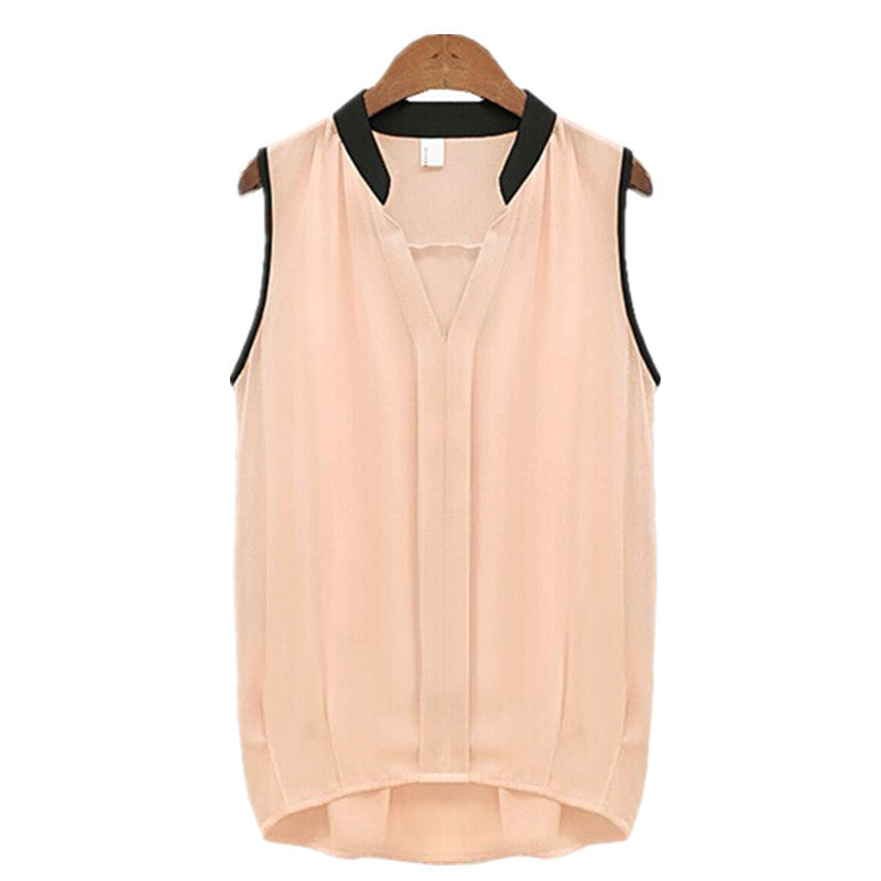 Fashion Women's V Neck Summer Chiffon Blouses Cute Sleeveless Blouse Shirts Casual Women Tops-Dollar Bargains Online Shopping Australia