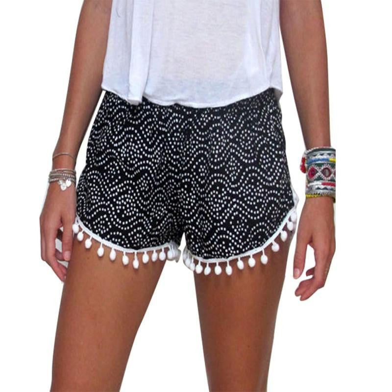 Women Girl Casual Shorts Elastic Waist Acetate Summer Ladies Short Pants