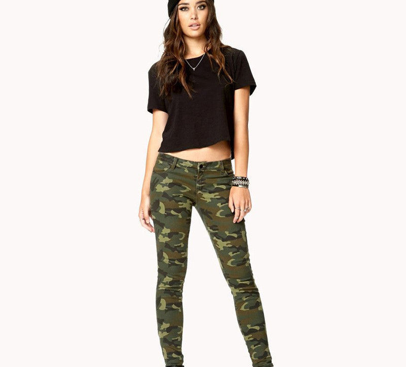 Online discount shop Australia - Camo Print Skinny Women Jeans Femme Camouflage Cropped Pencil Legging Pants Trousers Military Capris Army Pant