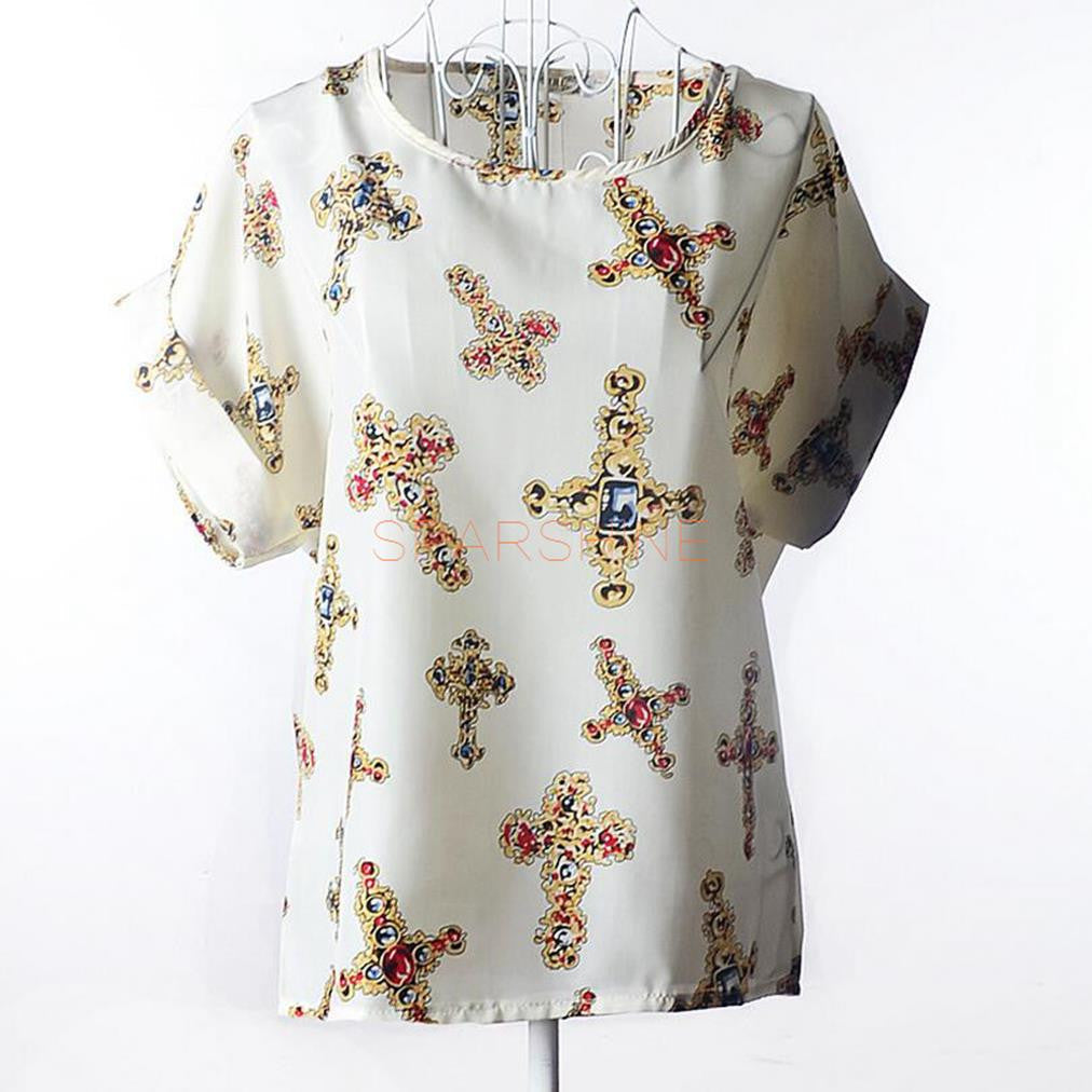 Women Blouses Chiffon Shirt Women Plus Size Short Sleeve Women Tops-Dollar Bargains Online Shopping Australia