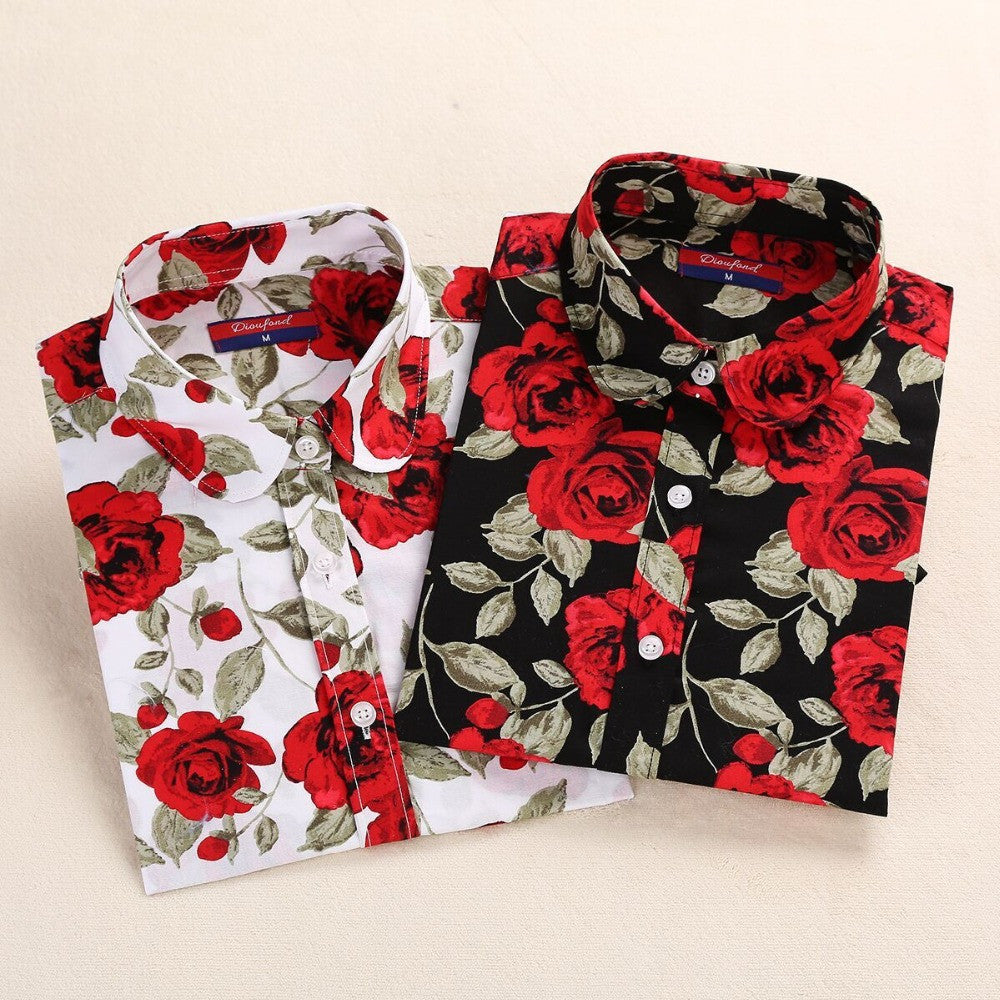 Online discount shop Australia - Floral Women Blouses And Shirts Women Cotton Office Female Blouse Long Sleeve Women's Shirt Turn-down Collar Clothes