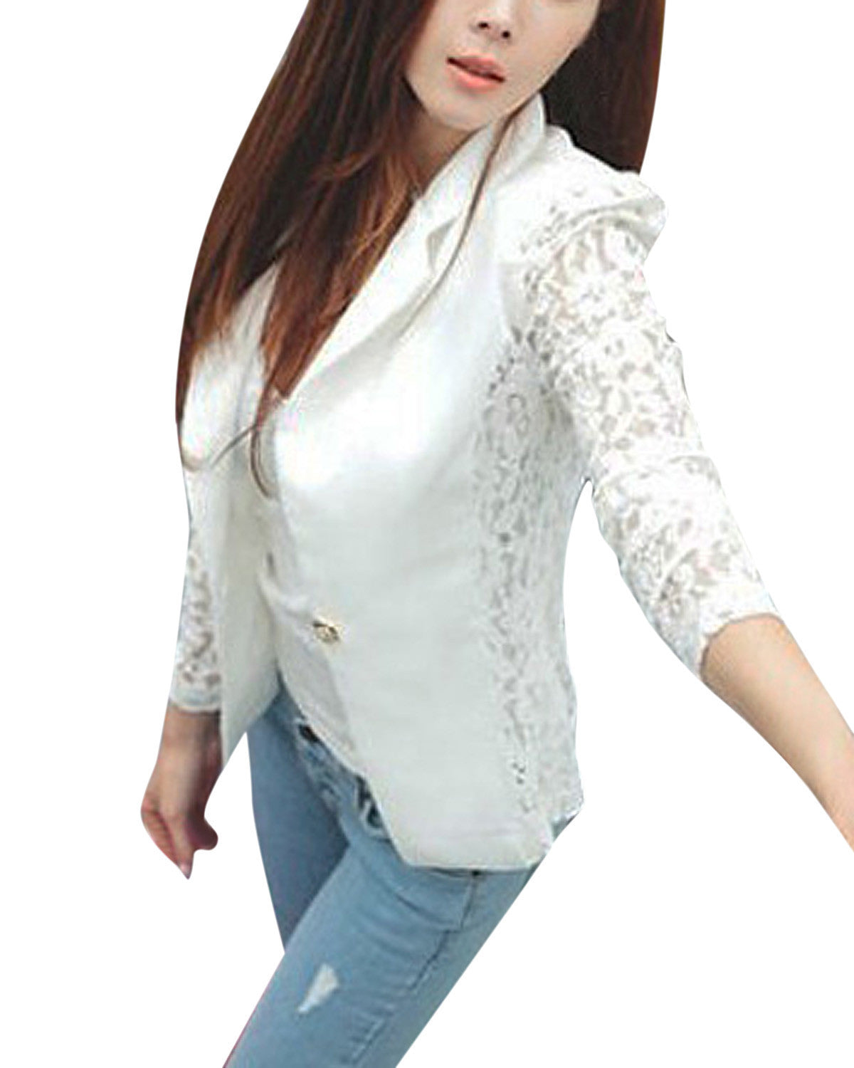 NEW Fashion Sexy Sheer Lace Patchwork Blazer Coat Lady Suit Outwear Women OL Formal Slim Jacket Black White Plus Size S-3XL-Dollar Bargains Online Shopping Australia