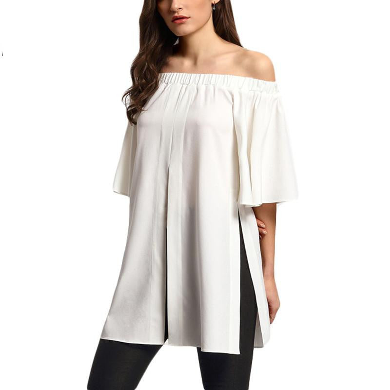 Sheinside Off The Shoulder Split Blouses Style Tops Women Cute Casual Shirts Ladies Short Sleeve Blouse