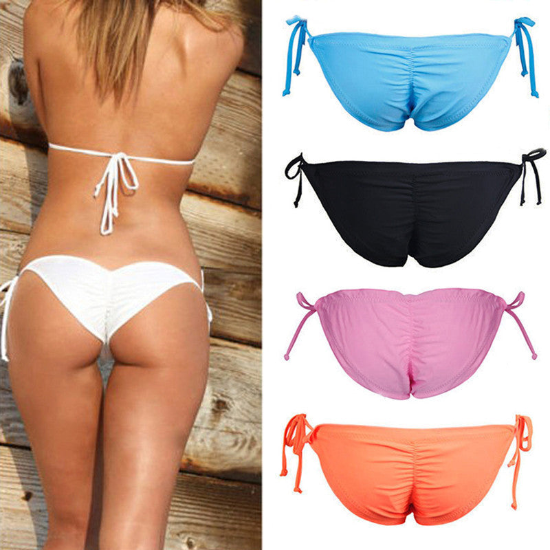 Lady Scrunch Brazilian Ruched Semi Thong Bikini Bottom Women Tie Side Swimwear Fashion Beach Bottom