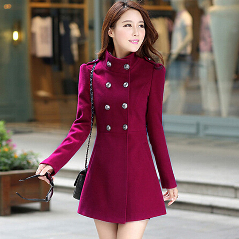 Plus Size Women A-line Skirt Coat Double Breasted Slim Medium-Long Solid Color Trench Coats Female Jackets