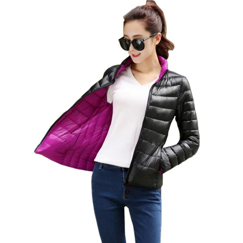 Stand Collar Slim Short White Duck Women Ultra Light Down Jacket Casual Coat