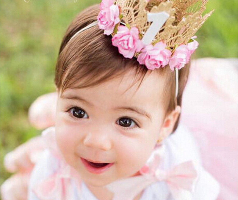 Online discount shop Australia - 7 Colors Newborn Baby Birthday Crown Headband Flower Lace Gold Tiara Headband for Baby Girls Party Hiar Band Accessories Gifts