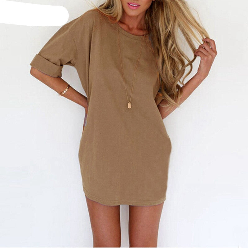 Online discount shop Australia - Fashion Women Casual Loose Dress Sexy Ladies Short Sleeve Solid Color Mini Dresses Vestidos Plus Size