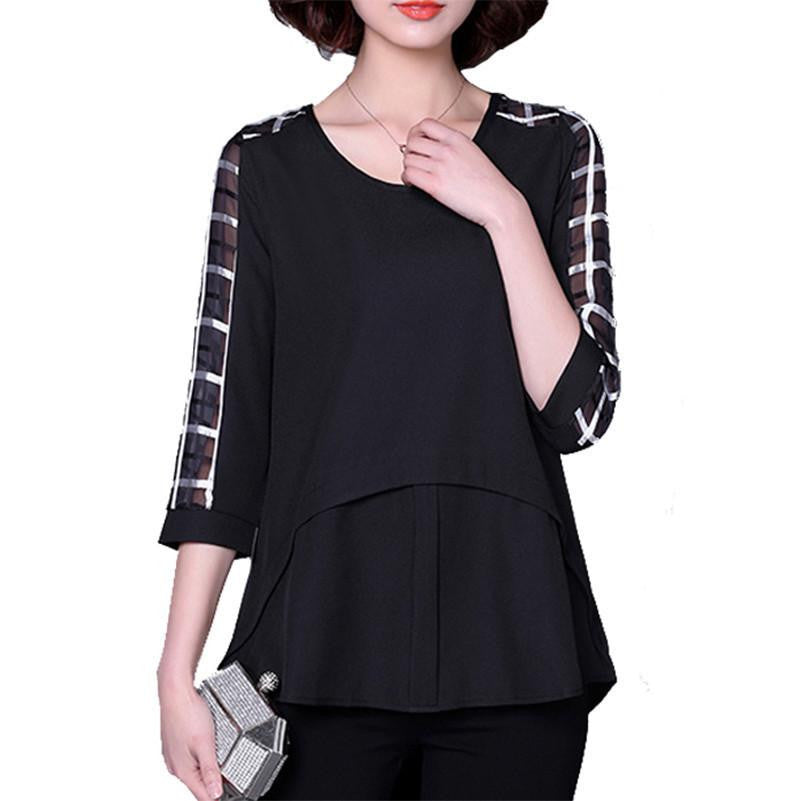 Women Clothing Women Blouses Loose Women Chiffon Blouse Black Plaid Shirt Checked Tops