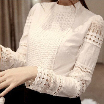 women high blouses women's shirt elegant hollow out lace Slim chiffon blouse women tops 8H98