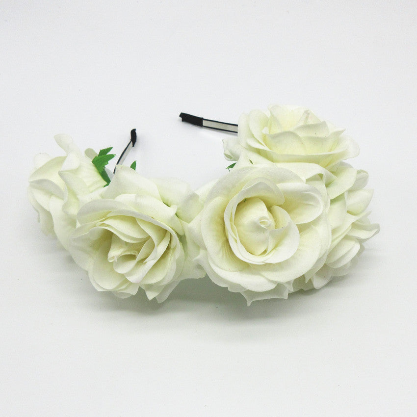 Bride women Rose Flower crown Hairband Wedding Flower Garland Headband Festival flower wreath Elastic Headdress Hair Accessories-Dollar Bargains Online Shopping Australia