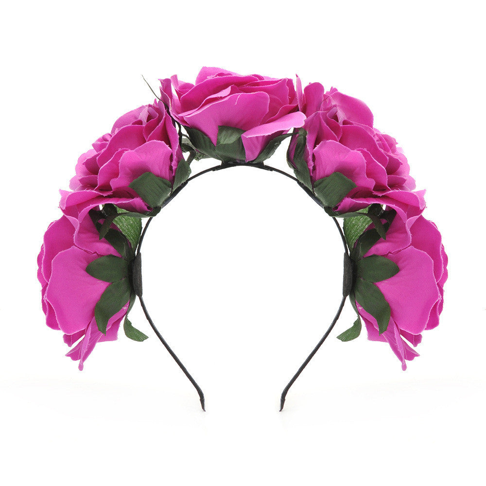 Bride women Rose Flower crown Hairband Wedding Flower Garland Headband Festival flower wreath Elastic Headdress Hair Accessories-Dollar Bargains Online Shopping Australia