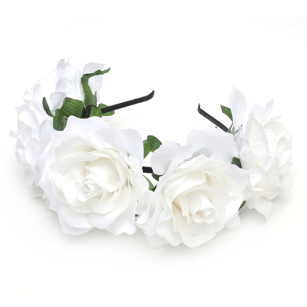 Bride women Rose Flower crown Hairband Wedding Flower Garland Headband Festival flower wreath Elastic Headdress Hair Accessories-Dollar Bargains Online Shopping Australia