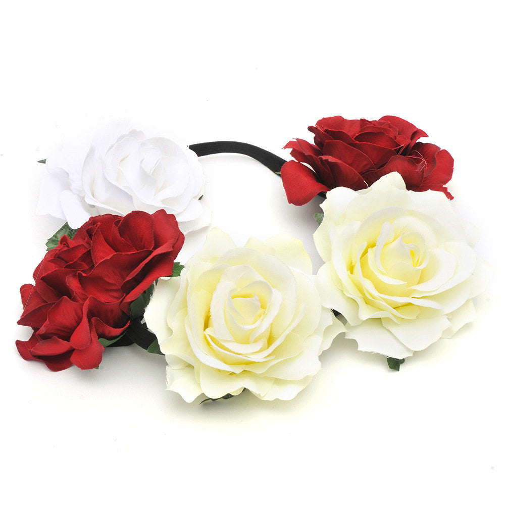 Bride women Rose Flower crown Hairband Wedding Flower Garland Headband Festival flower wreath Elastic Headdress Hair Accessories-Dollar Bargains Online Shopping Australia