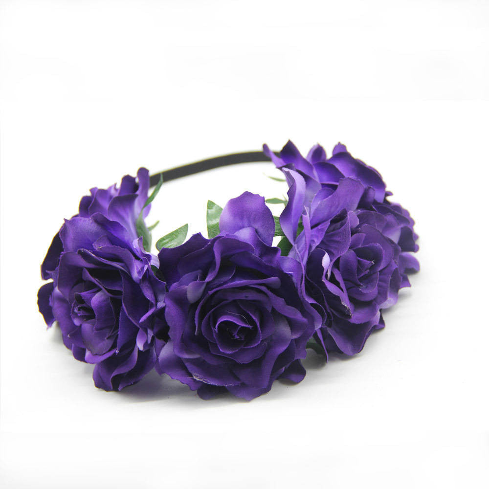 Bride women Rose Flower crown Hairband Wedding Flower Garland Headband Festival flower wreath Elastic Headdress Hair Accessories-Dollar Bargains Online Shopping Australia