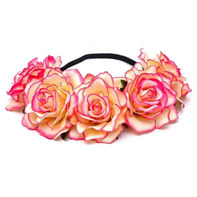 Bride women Rose Flower crown Hairband Wedding Flower Garland Headband Festival flower wreath Elastic Headdress Hair Accessories-Dollar Bargains Online Shopping Australia