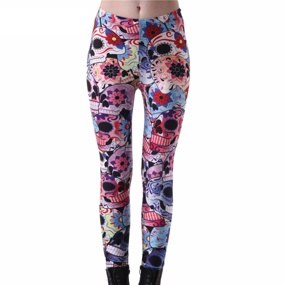 Online discount shop Australia - Hot Supernova Sale Womens Galaxy DAY OF THE DEAD LEGGINGS Digital Printed Milk Vintage Skull Flower Pants