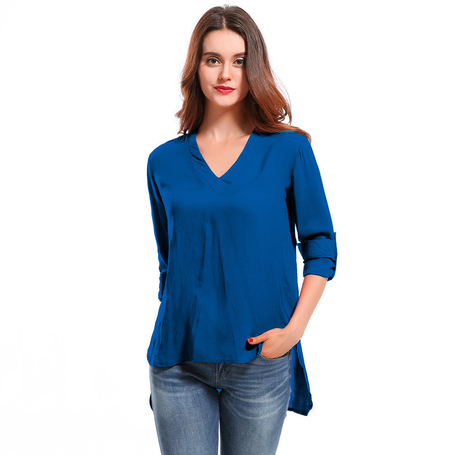 Online discount shop Australia - Long Sleeve blouse shirt Women Shirts Cotton Women Fashion Streetwear Blouses V-neck Solid Sexy Loose Women Tops