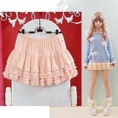 Women Skirts Girls Ruffle Lace skirts Lolita Japanese Cute skirts Female Dobby Skirts