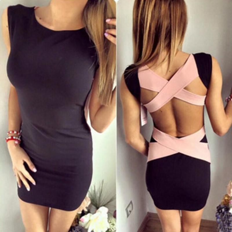 White Knitted Cross Bandage Sleeveless Mini Dress Backless Short Bodycon Night Dress Tight