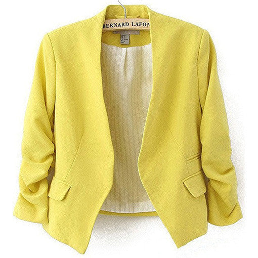 Blazer Women Candy Color Female Blazer Women Jacket 3/4 Sleeve Pockets None Button Woman Slim Short Suit Jacket Blazer Feminino-Dollar Bargains Online Shopping Australia